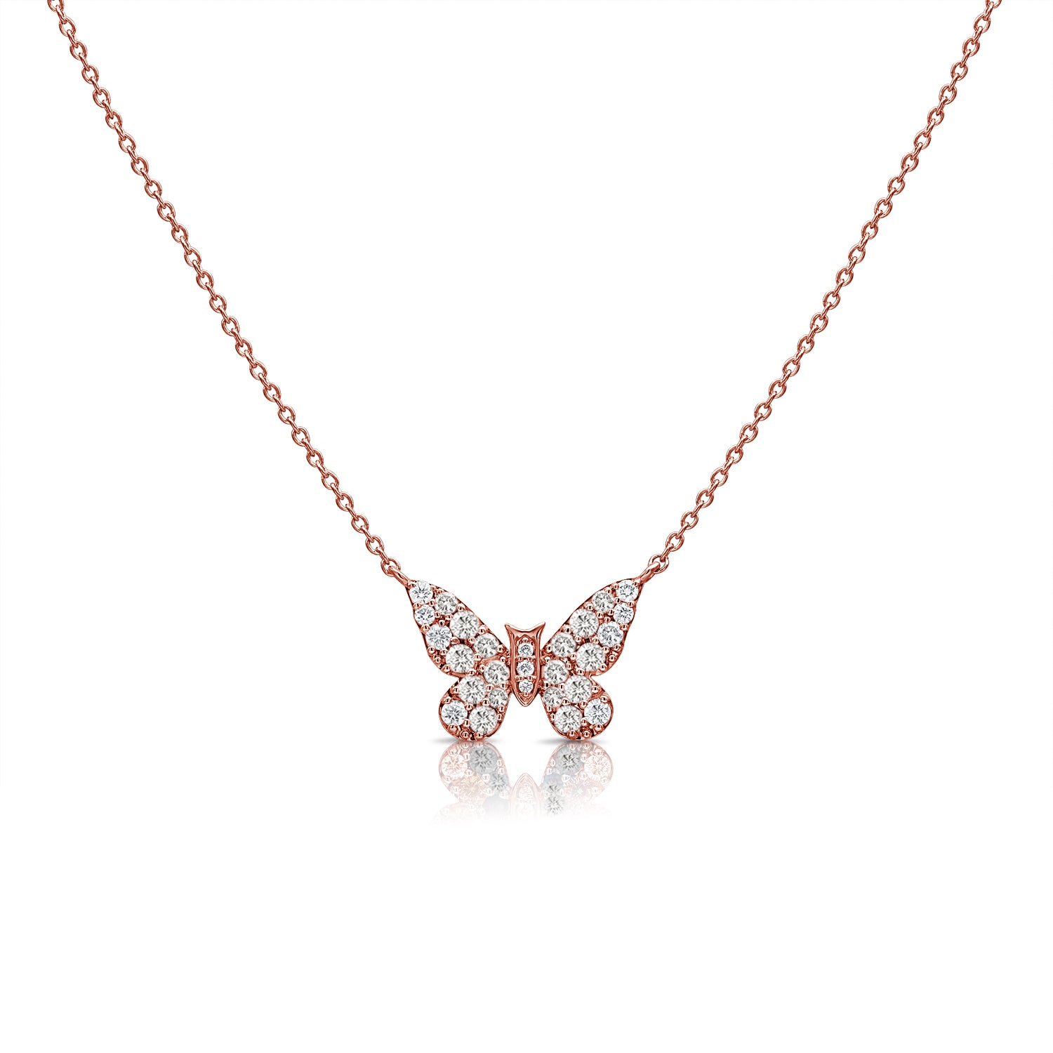 0.58CT Diamond Butterfly Pendant Necklace in 14K Gold
