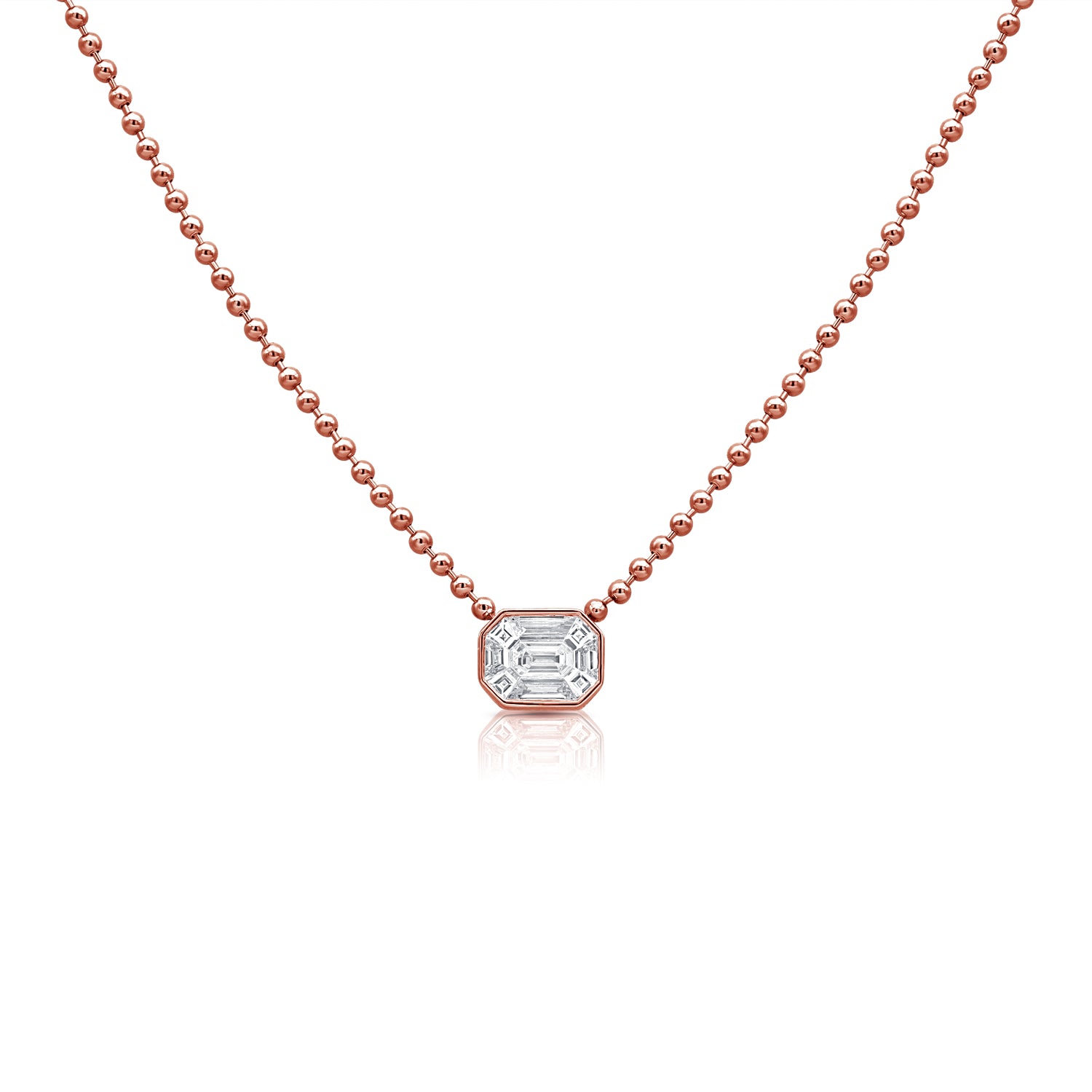 1.00CT Pie-Cut Diamond Pendant Ball Chain Necklace in 14K Gold