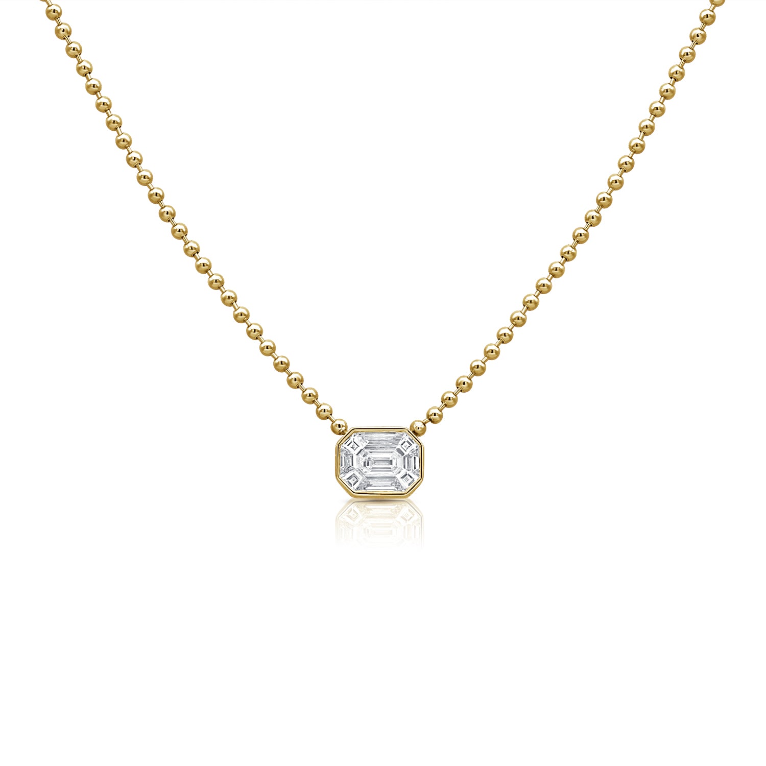 0.99CT Pie-Cut Diamond Pendant Ball Chain Necklace in 14K Gold