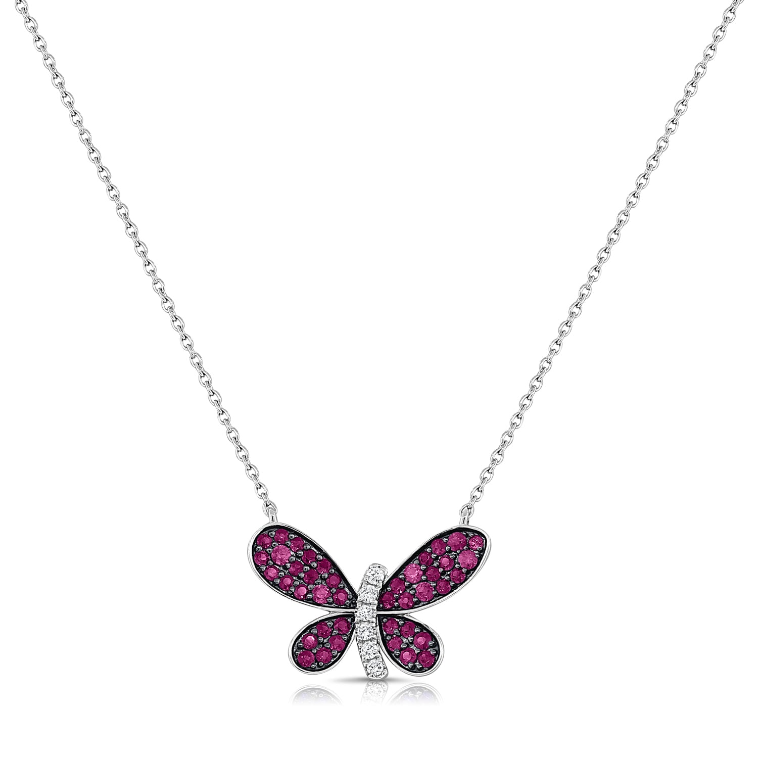 0.92CT Pink Sapphire and Diamond Butterfly Pendant Necklace in 14K Gold