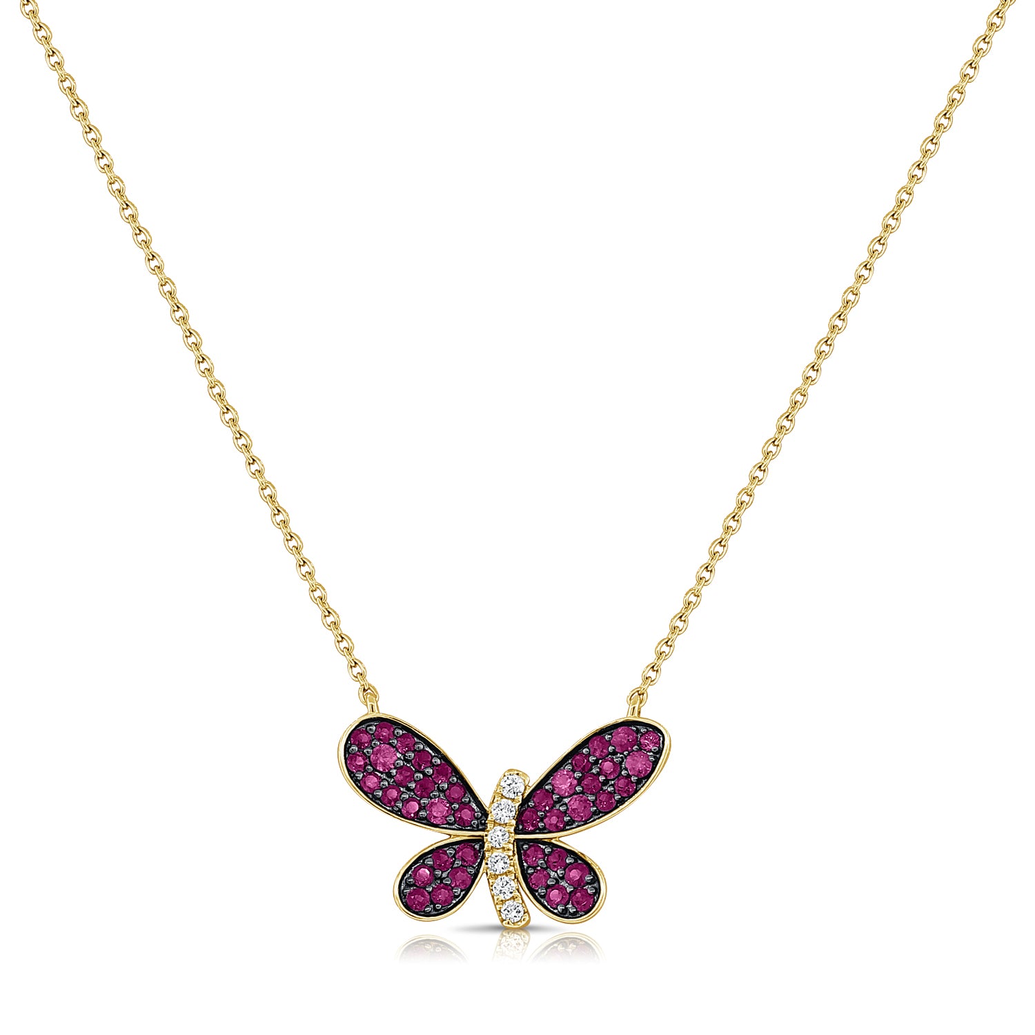 0.92CT Pink Sapphire and Diamond Butterfly Pendant Necklace in 14K Gold