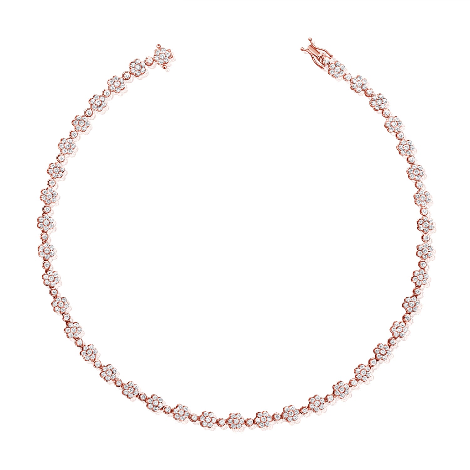 8.81CT Diamond Flower Tennis Necklace in 14K Gold – 15 Inches