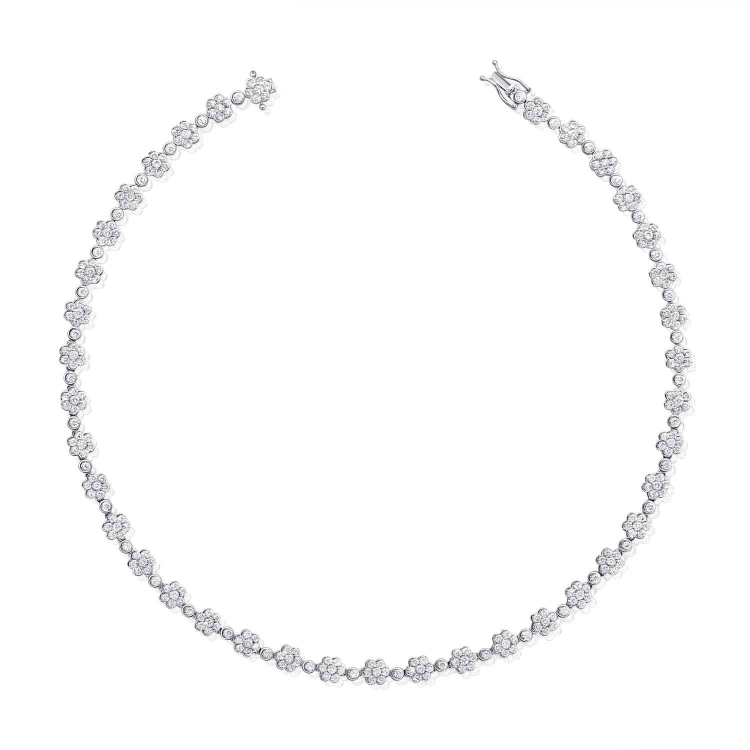 8.81CT Diamond Flower Tennis Necklace in 14K Gold – 15 Inches