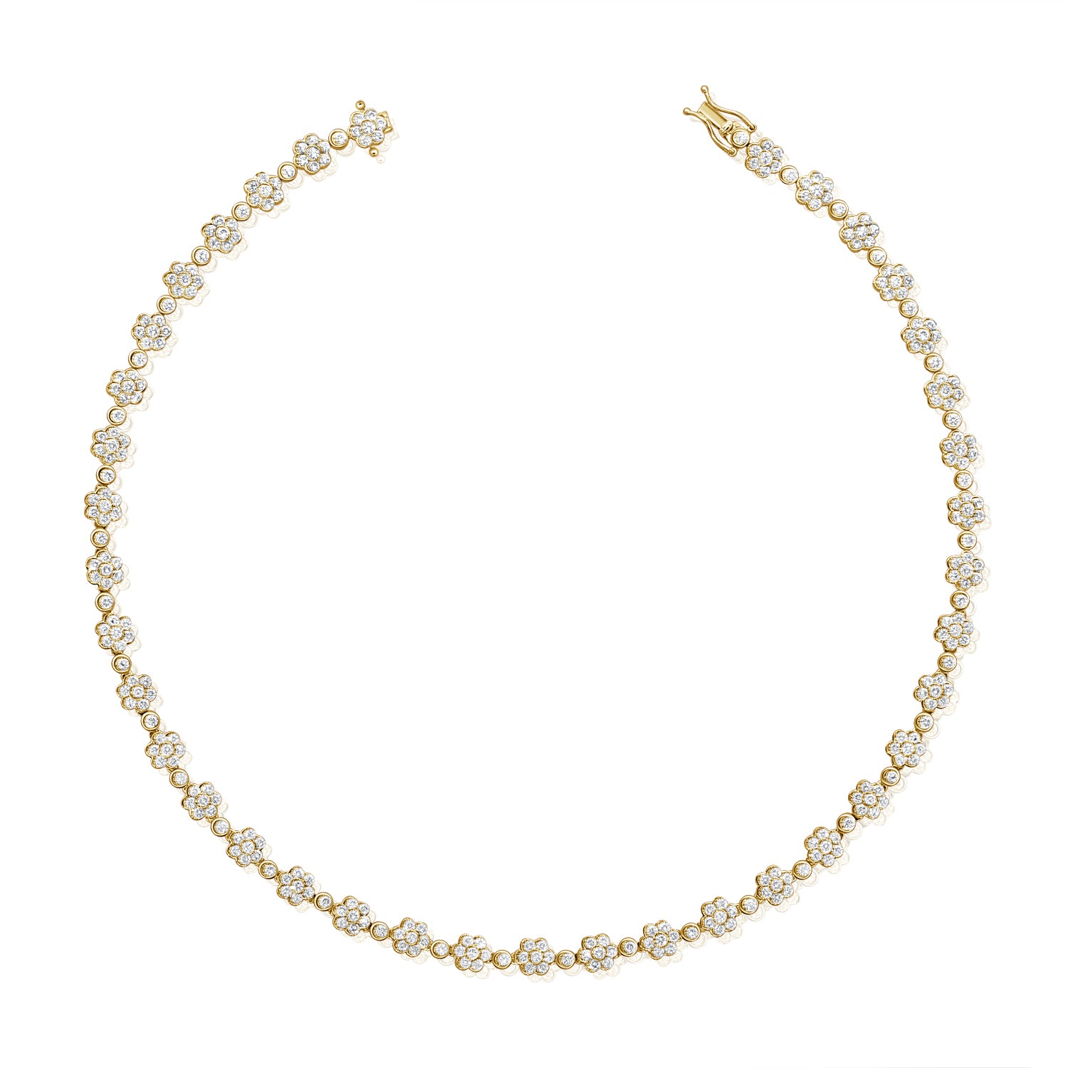 8.81CT Diamond Flower Tennis Necklace in 14K Gold – 15 Inches