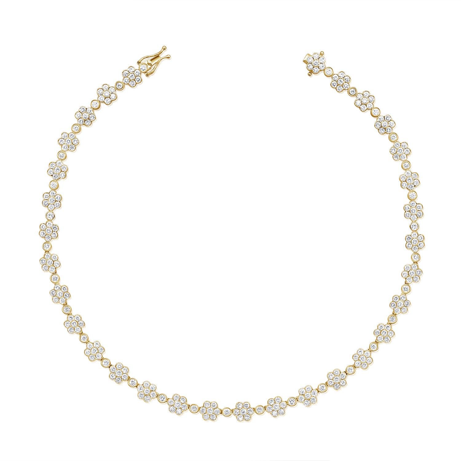 14.88CT Diamond Flower Tennis Necklace in 14K Gold – 15 Inch Luxury Statement Piece