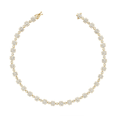 14.88CT Diamond Flower Tennis Necklace in 14K Gold – 15 Inch Luxury Statement Piece