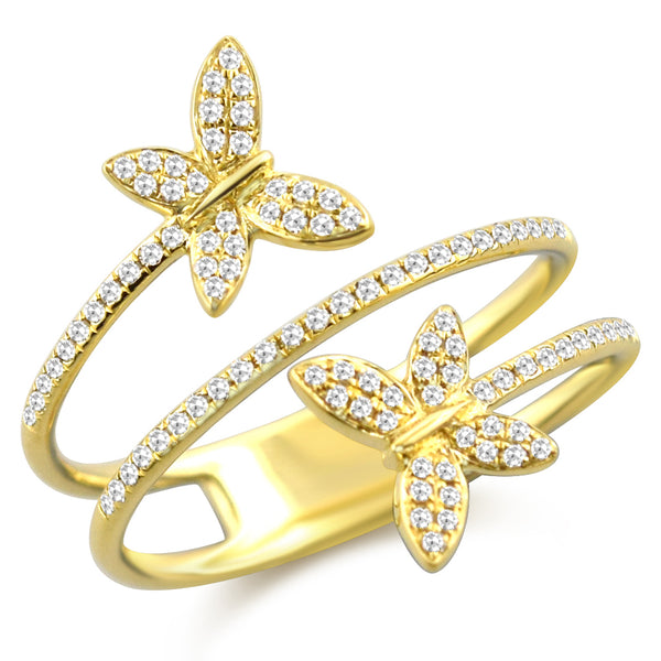 14K Gold Diamond Butterfly Wrap Ring – 0.29 Carat | White, Yellow, or Rose Gold