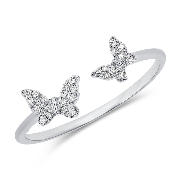 Diamond Pave Butterfly Open Wrap Ring 14kt