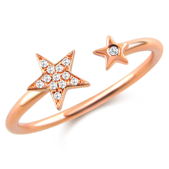 14K Gold Diamond Star Wrap Ring – 0.04 Carat Pavé Star Ring in White, Yellow, or Rose Gold