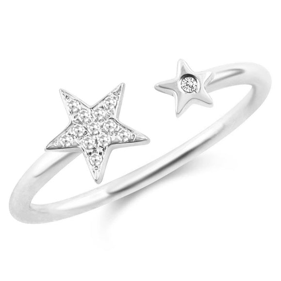 14K Gold Diamond Star Wrap Ring – 0.04 Carat Pavé Star Ring in White, Yellow, or Rose Gold