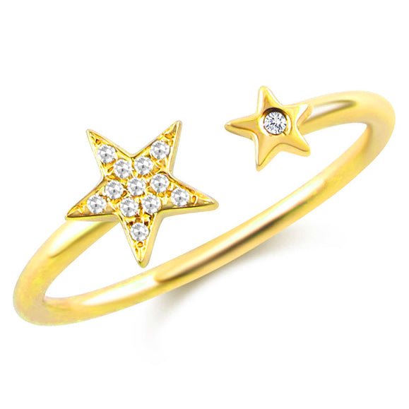 14K Gold Diamond Star Wrap Ring – 0.04 Carat Pavé Star Ring in White, Yellow, or Rose Gold