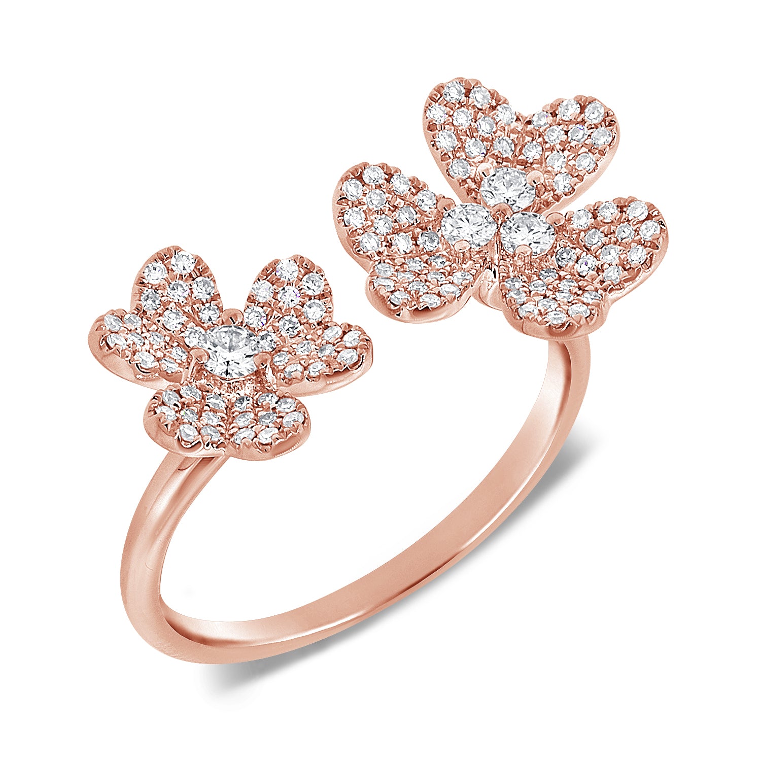 0.43 Carat Diamond Double Flower Wrap Ring in 14K White, Yellow, or Rose Gold
