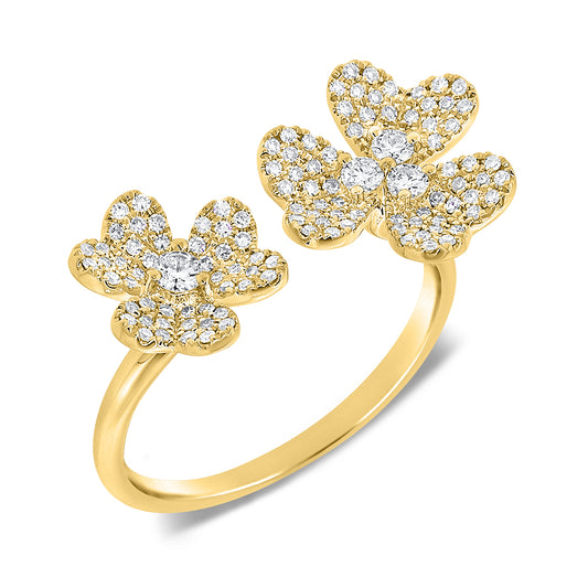 0.43 Carat Diamond Double Flower Wrap Ring in 14K White, Yellow, or Rose Gold