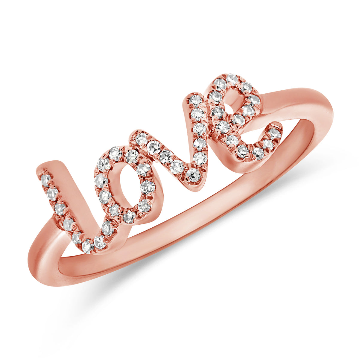 14K Gold “Love” Script Diamond Ring – 0.11 Carat Pavé Letter Ring
