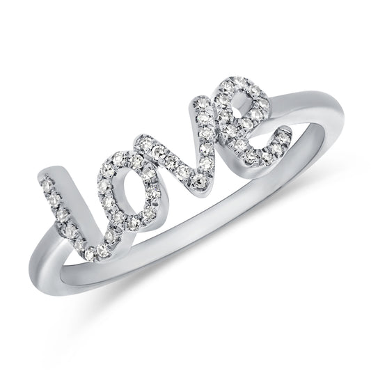 14K Gold “Love” Script Diamond Ring – 0.11 Carat Pavé Letter Ring
