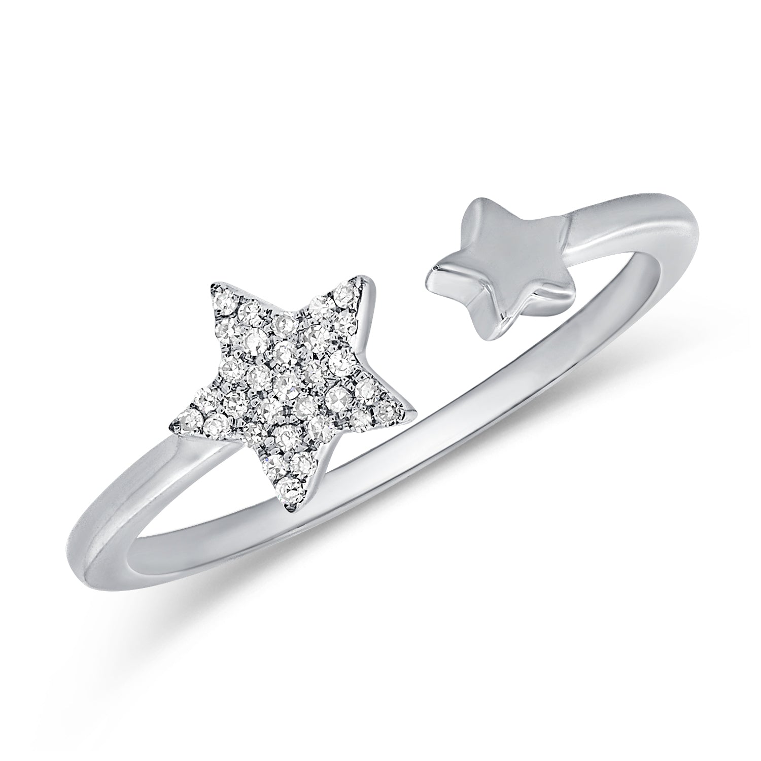 14K Gold Double Star Diamond Wrap Ring – Celestial Open Star Ring with 0.07 CTW Diamonds