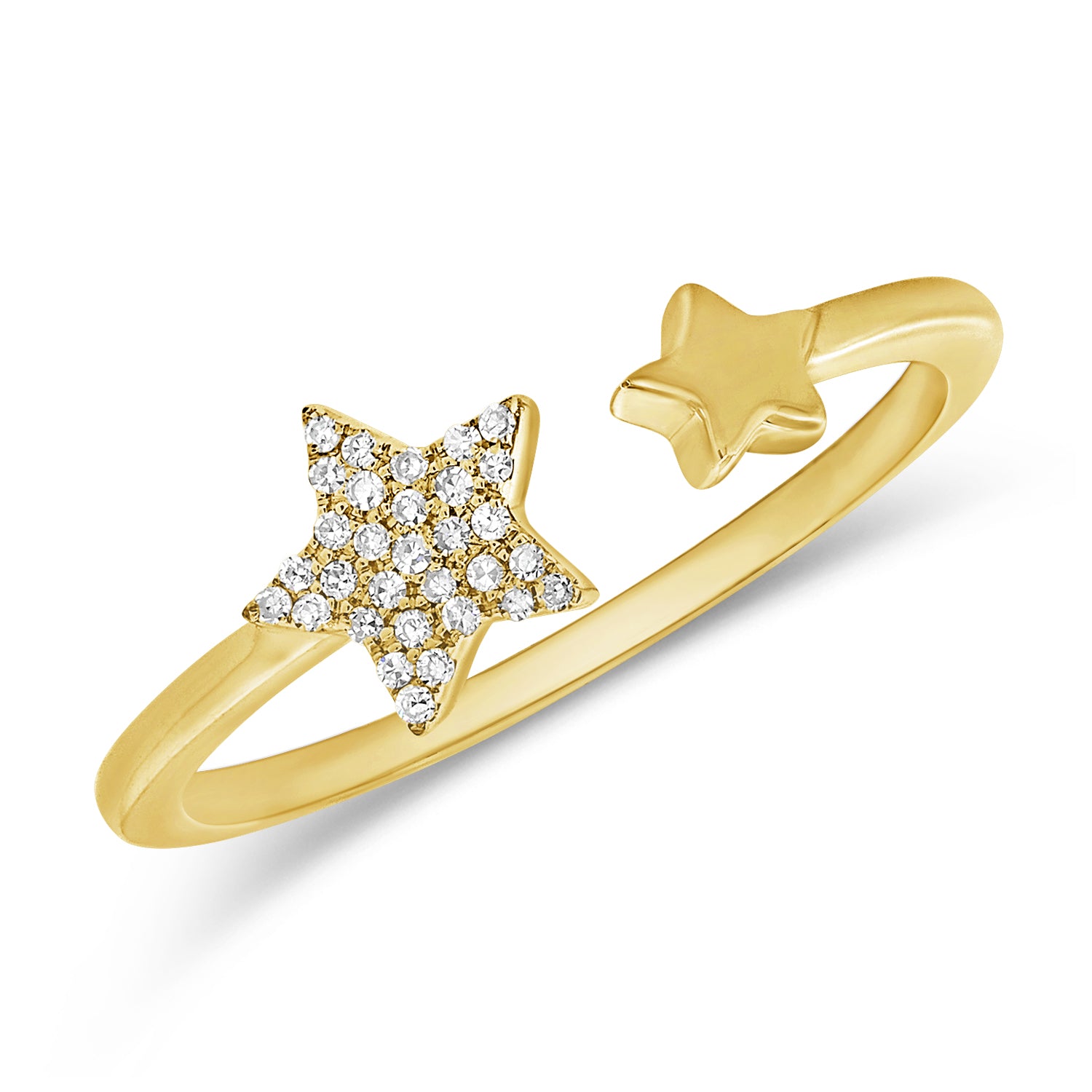 14K Gold Double Star Diamond Wrap Ring – Celestial Open Star Ring with 0.07 CTW Diamonds