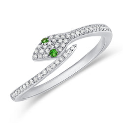 Green Tsavorite & Diamond Snake Wrap Ring