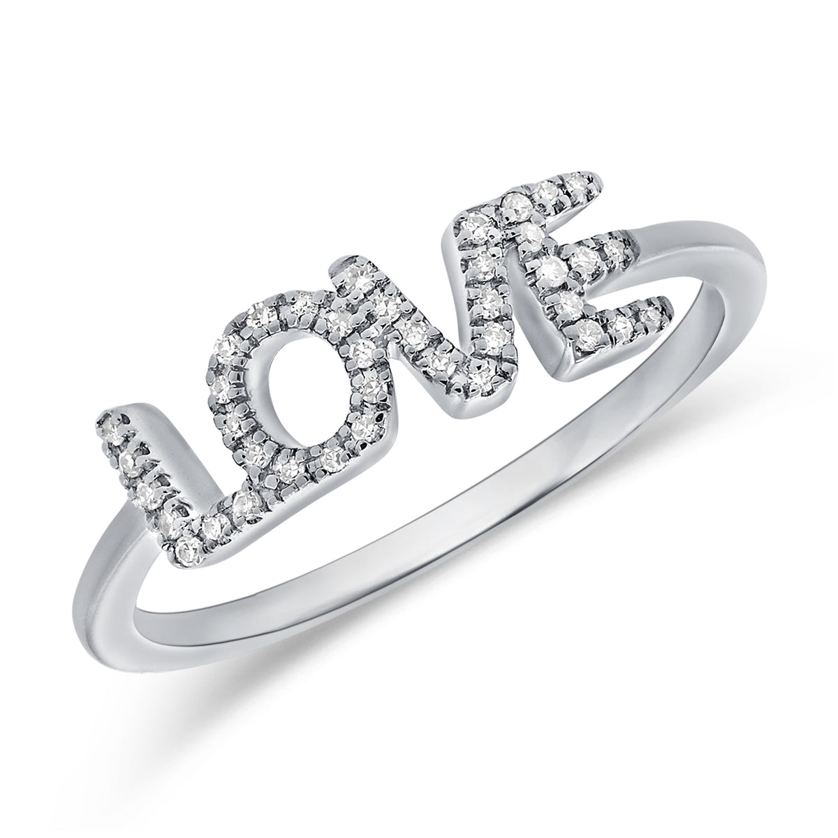14K Gold “Love” Script Diamond Ring – 0.11 Carat Pavé Letter Ring