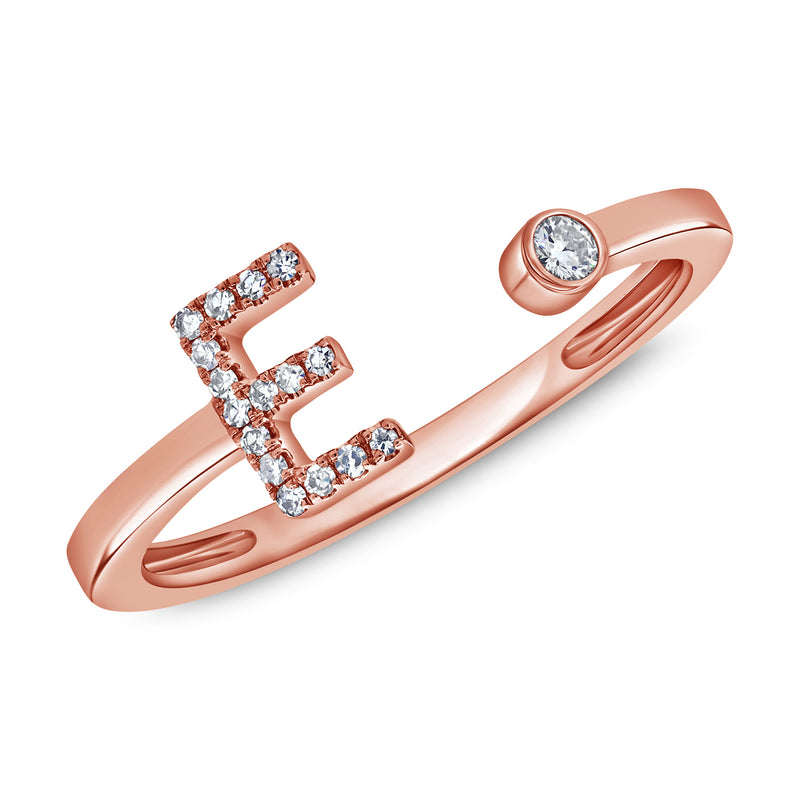 'E' Diamond Initial Open & Wrap Ring in 14K Gold