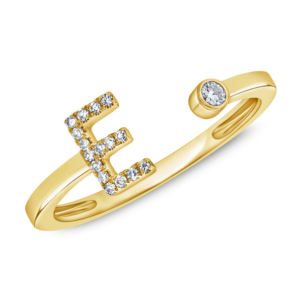 'E' Diamond Initial Open & Wrap Ring in 14K Gold