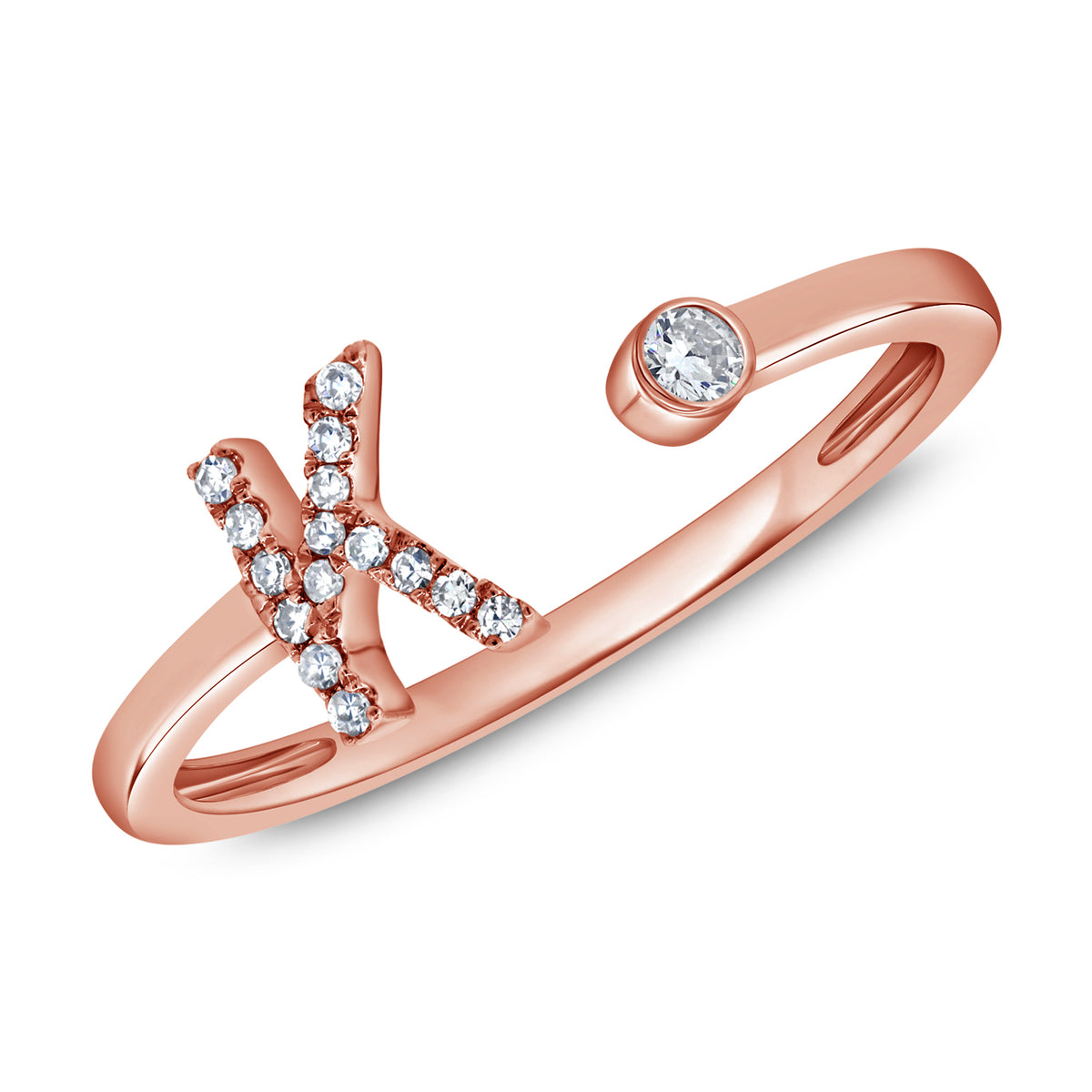 0.09 Carat Diamond K Initial Wrap Ring in 14K White, Yellow, or Rose Gold