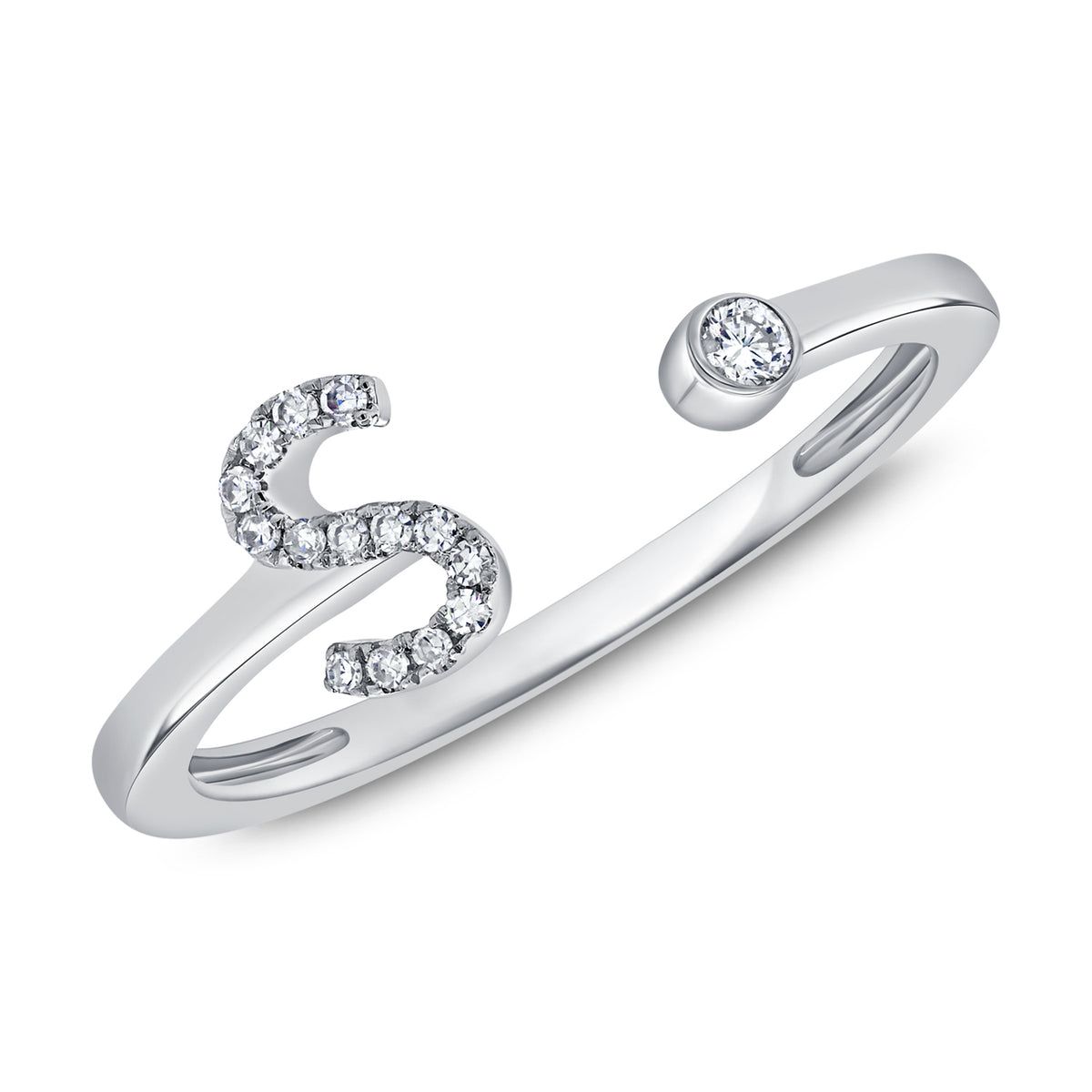 0.09 Carat Diamond S Initial Wrap Ring in 14K White, Yellow, or Rose Gold