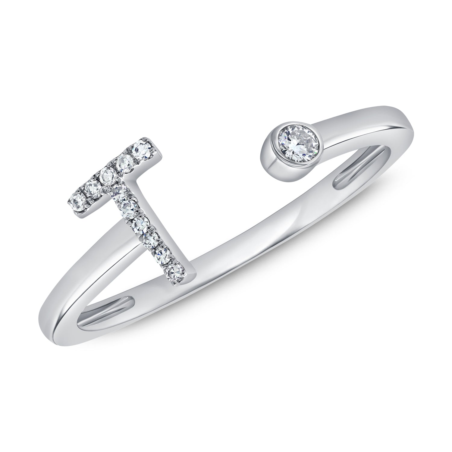 14K Gold Diamond “T” Initial Open Ring – Personalized Fine Jewelry