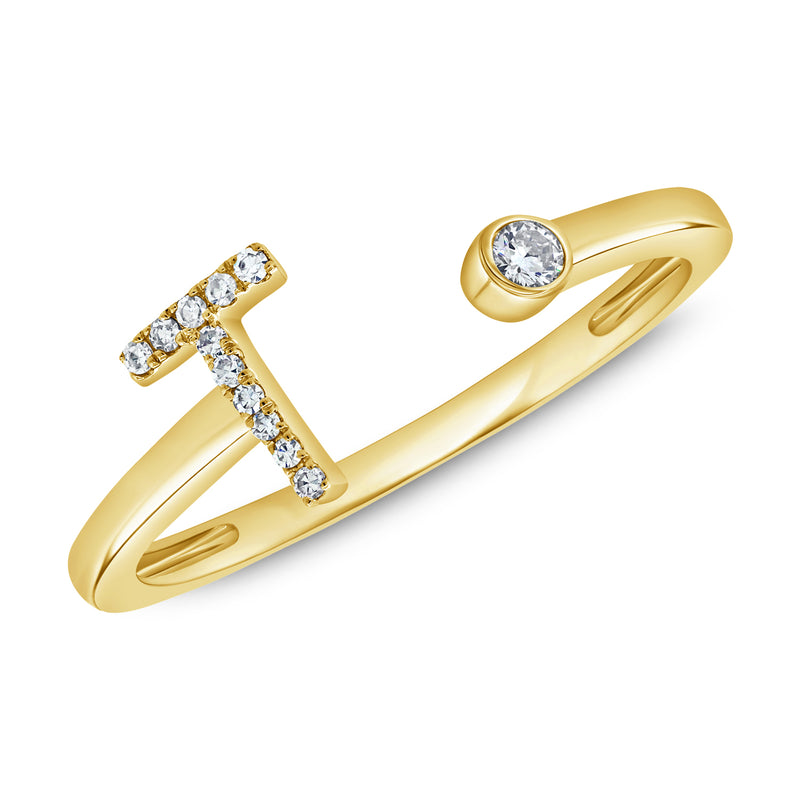 Elegant Diamond "T" Initial Open Ring in 14K Gold