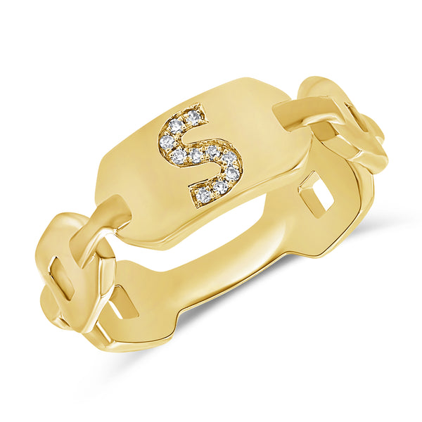 Personalized "S" Initial Diamond Chain Ring in 14K Gold