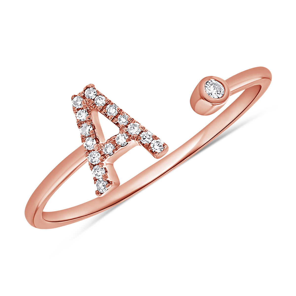 0.06 Carat Diamond A Initial Wrap Ring in 14K White, Yellow, or Rose Gold