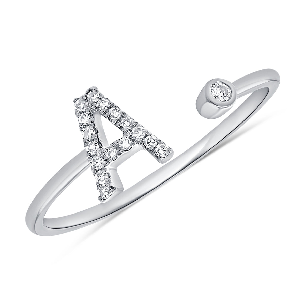 0.06 Carat Diamond A Initial Wrap Ring in 14K White, Yellow, or Rose Gold