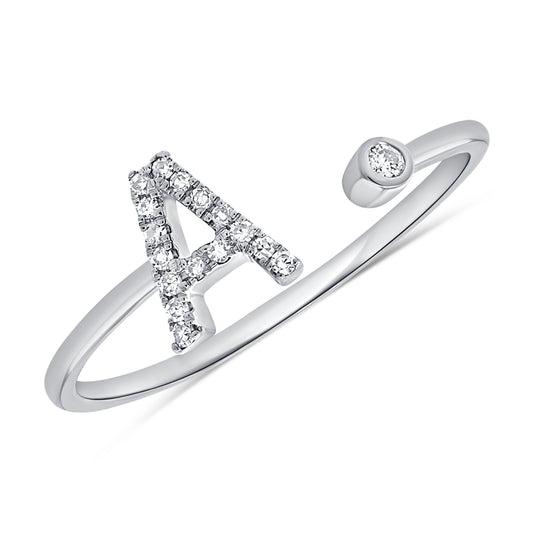 0.06 Carat Diamond A Initial Wrap Ring in 14K White, Yellow, or Rose Gold