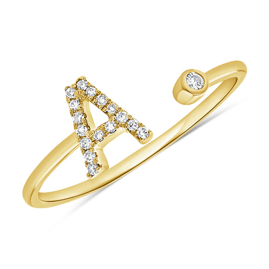 0.06 Carat Diamond A Initial Wrap Ring in 14K White, Yellow, or Rose Gold