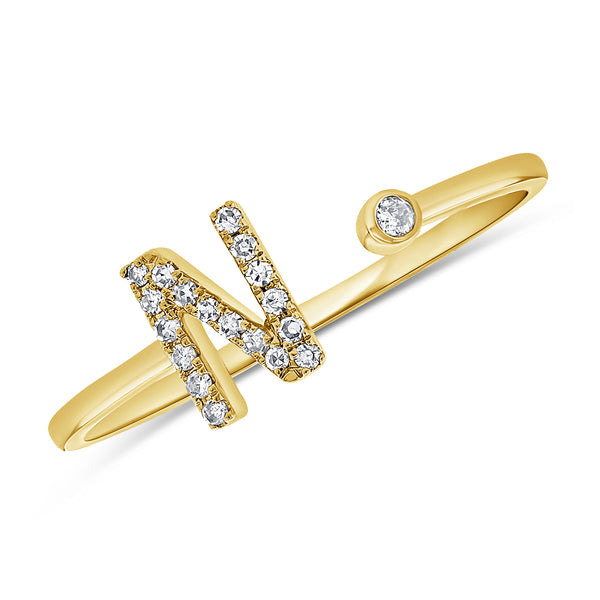 Dazzling Diamond "N" Initial Open Ring in 14K Gold