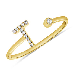 "T" Initial Diamond Open Ring