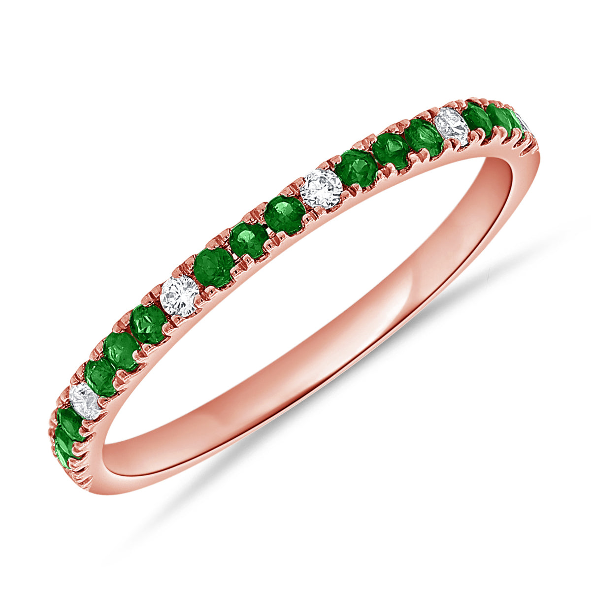 Emerald & Diamond Halfway Ring made in 14K Gold
