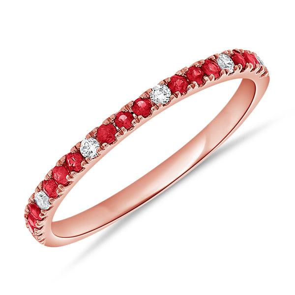 Ruby & Diamonds Halfway Ring made in 14K Gold