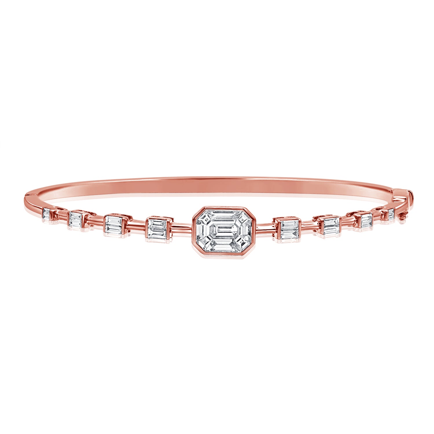 14K Gold Baguette and Pie Cut Diamond Bangle Bracelet – 1.20 CT Statement Bangle