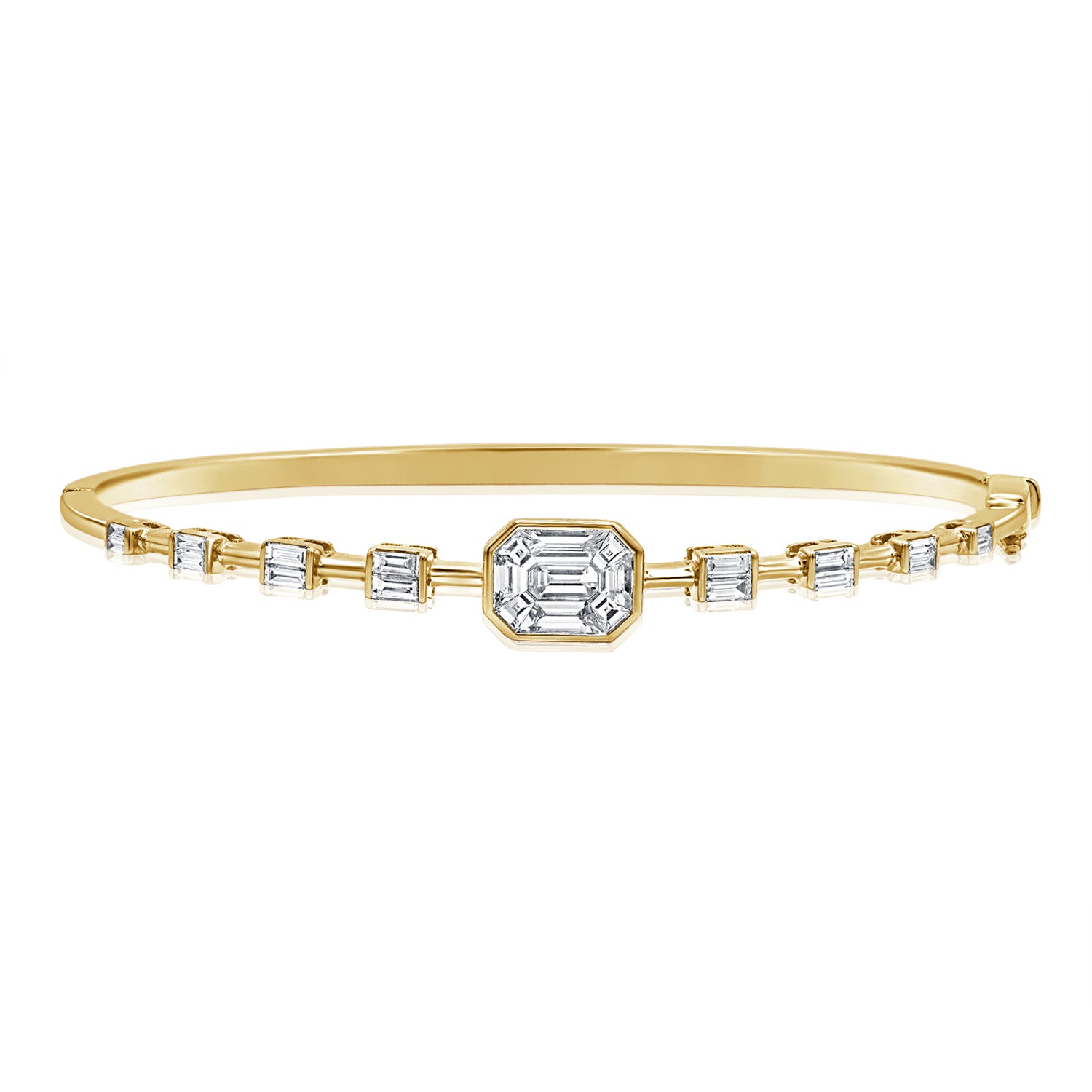 1.20CT Baguette & Pie-Cut Diamond Bezel Bangle in 14K Gold