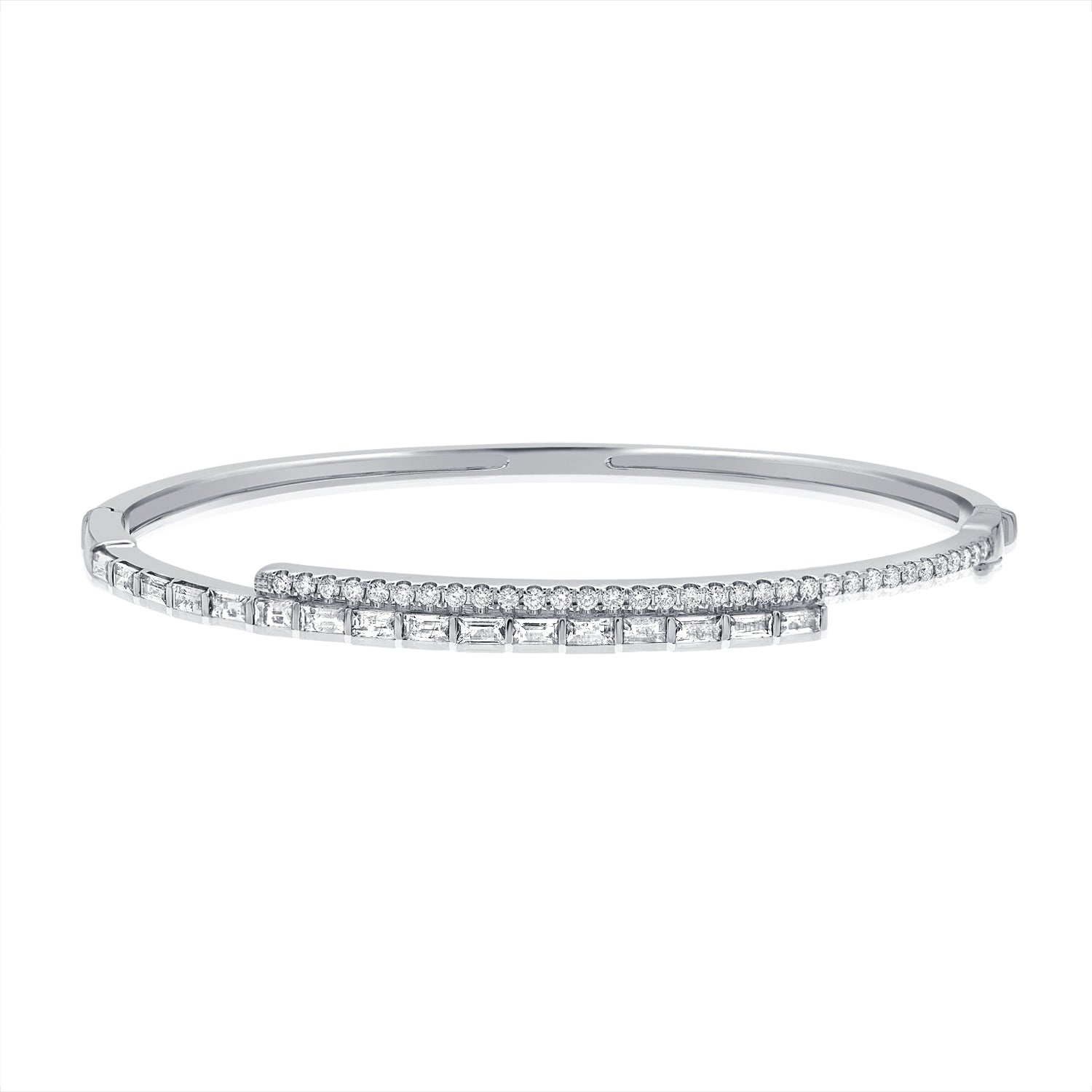 1.54CT Baguette & Round Diamond Bangle in 14K Gold