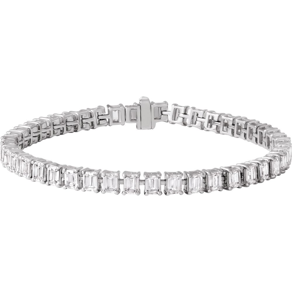 Lab Grown Emerald Cut Diamond Tennis Bracelet in 14K Gold | 10–13 Carats | E–F VS1 | 7 Inches