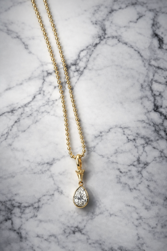 14K Yellow Gold Black Rhodium Pear Shaped Lab Grown Diamond Necklace