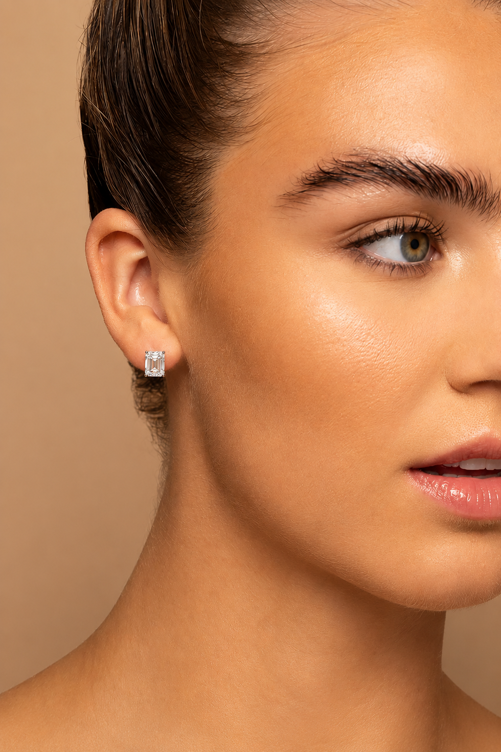 Four Prong Emerald Cut Diamond Stud Earrings