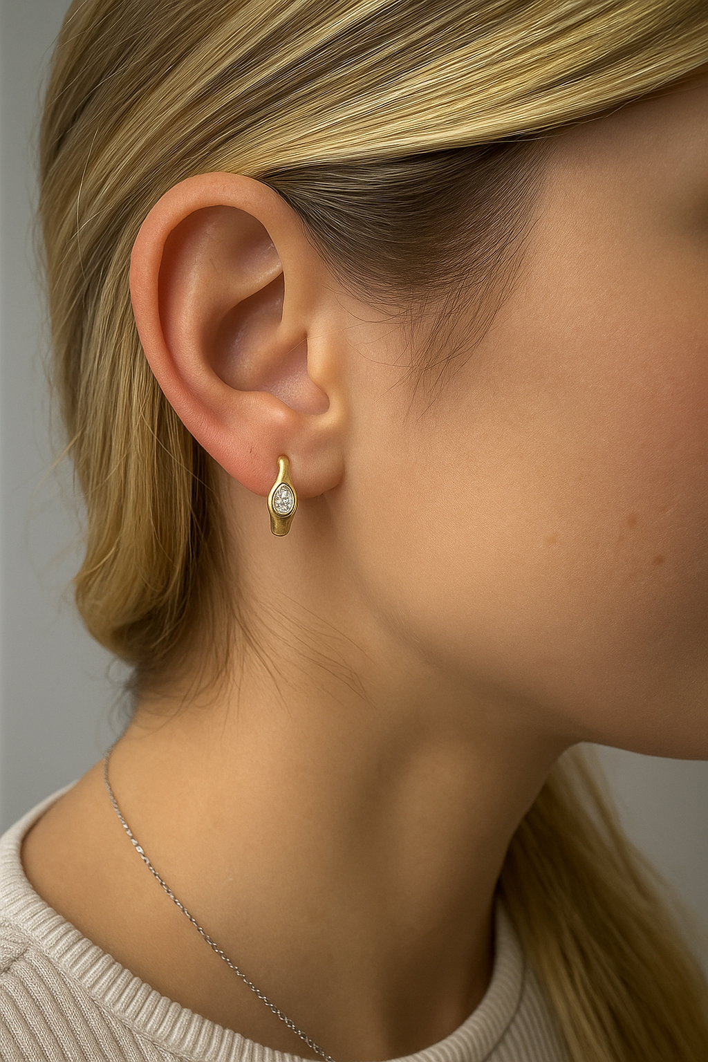 14K Gold Pear-Shaped Diamond Huggie Earrings 0.28 Carat
