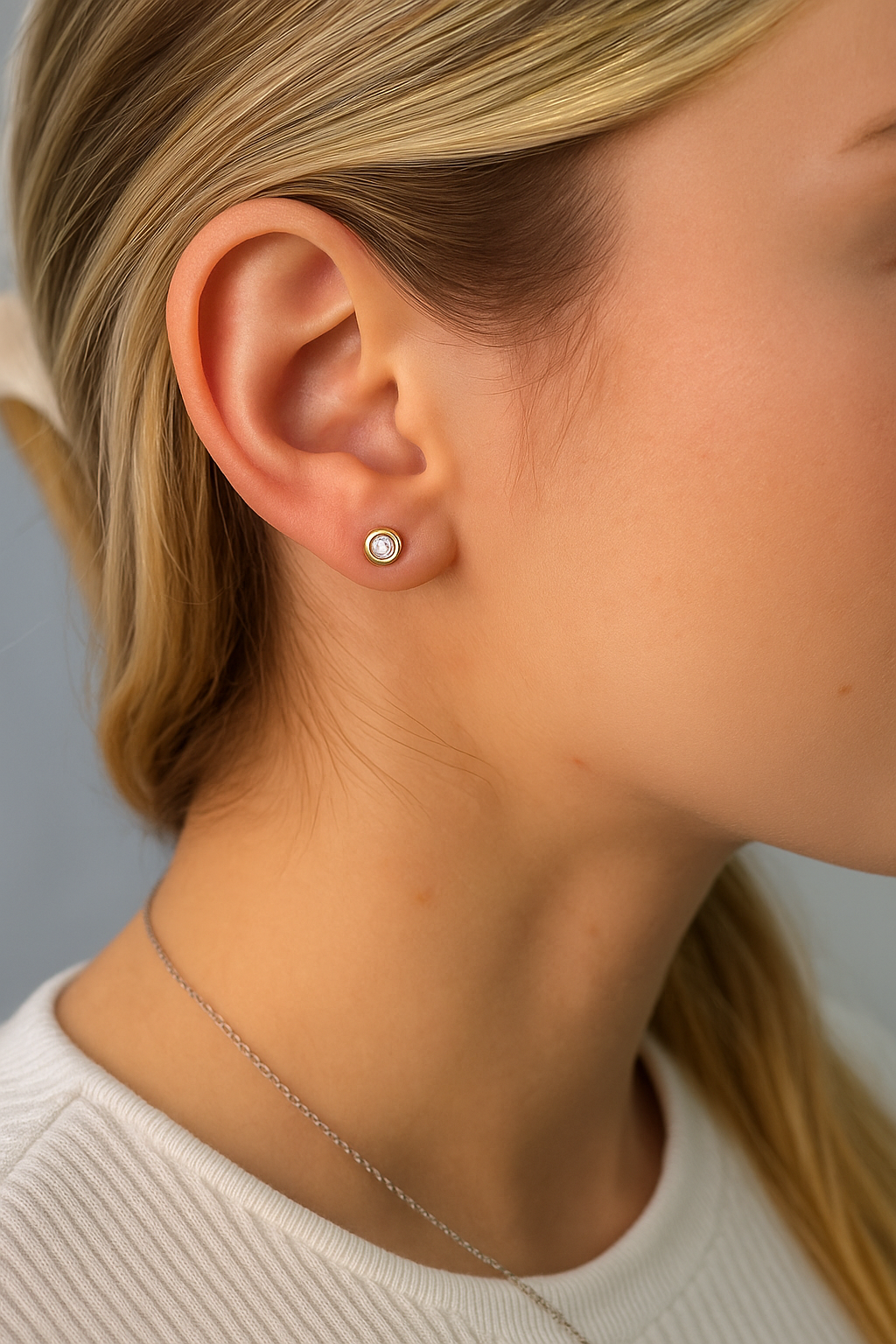 14K Gold Bezel-Set Diamond Stud Earrings