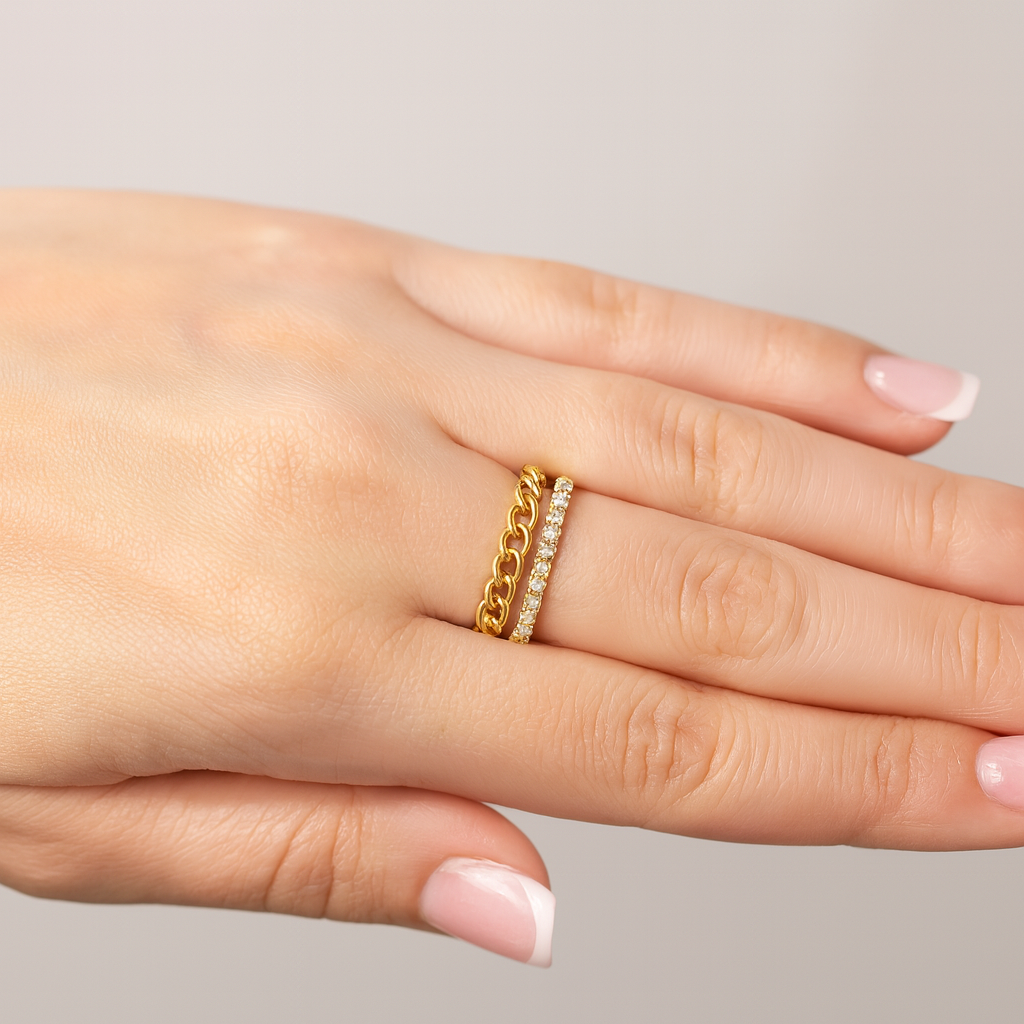 14K Gold Diamond Designer Chain Link Ring – 0.21 Carat