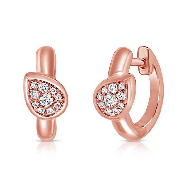 14K Gold Diamond Pear Huggie Earrings – 0.15 Carat Pavé Diamond Hoop Earrings in White, Yellow, or Rose Gold