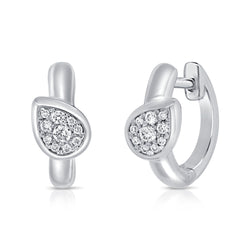 14K Gold Diamond Pear Huggie Earrings – 0.15 Carat Pavé Diamond Hoop Earrings in White, Yellow, or Rose Gold