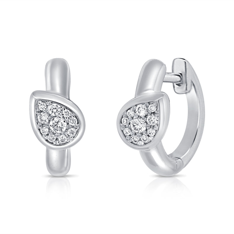 14K Gold Diamond Pear Huggie Earrings – 0.15 Carat Pavé Diamond Hoop Earrings in White, Yellow, or Rose Gold